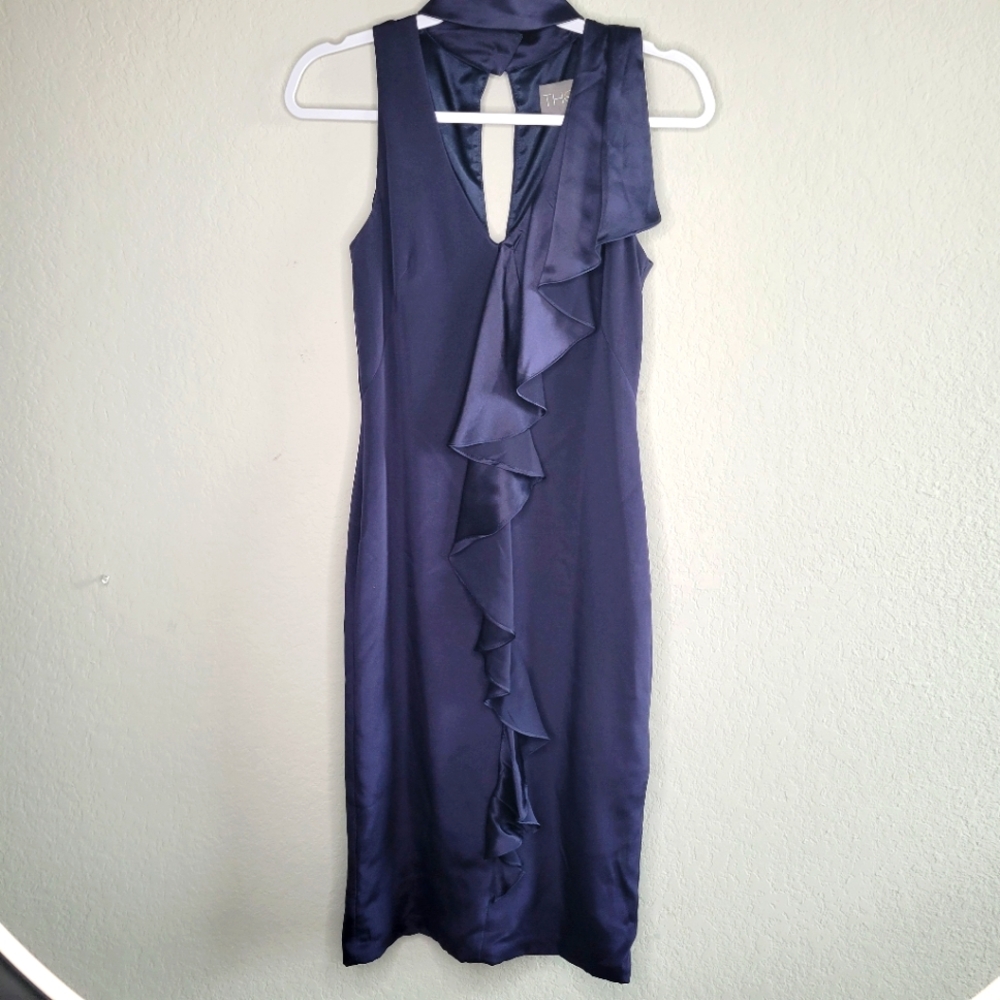 Theia sleeveless high neck navy blue and ruffles size 2